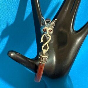 Bastet or Sphynx  w/ jeweled Eyes Brass or Silver tone Egyptian Leather Bracelet